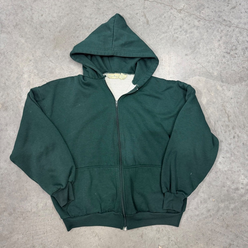 Vintage Open Trails Forest Green Thermal Lined Zip Up Hoodie Mens Large Waffle